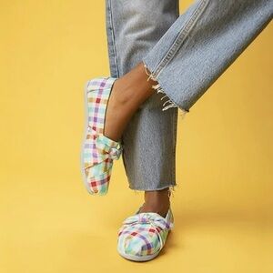TOMS Multi Summer Plaid Bow Slip-on Shoes Size 6 1/2